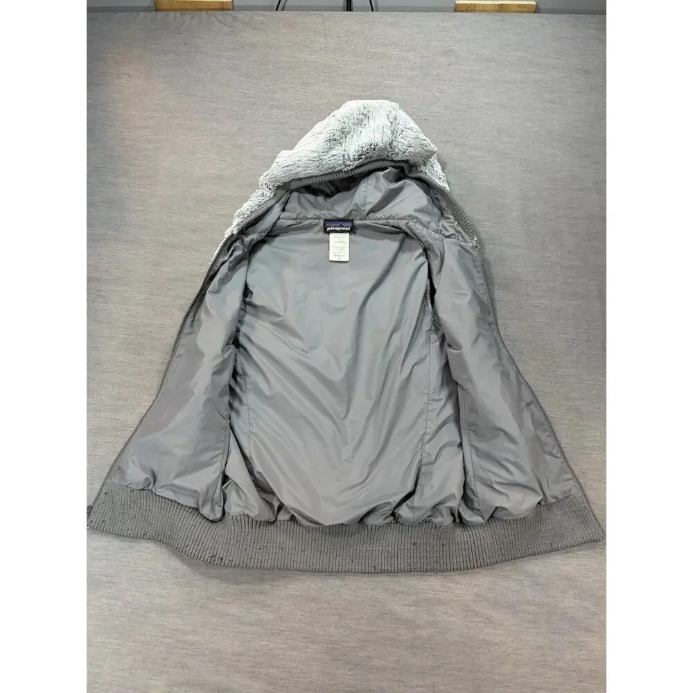 Patagonia Conejo Vest Women XSmall Gray Hooded Full Zip Faux Fur Fleece Pockets